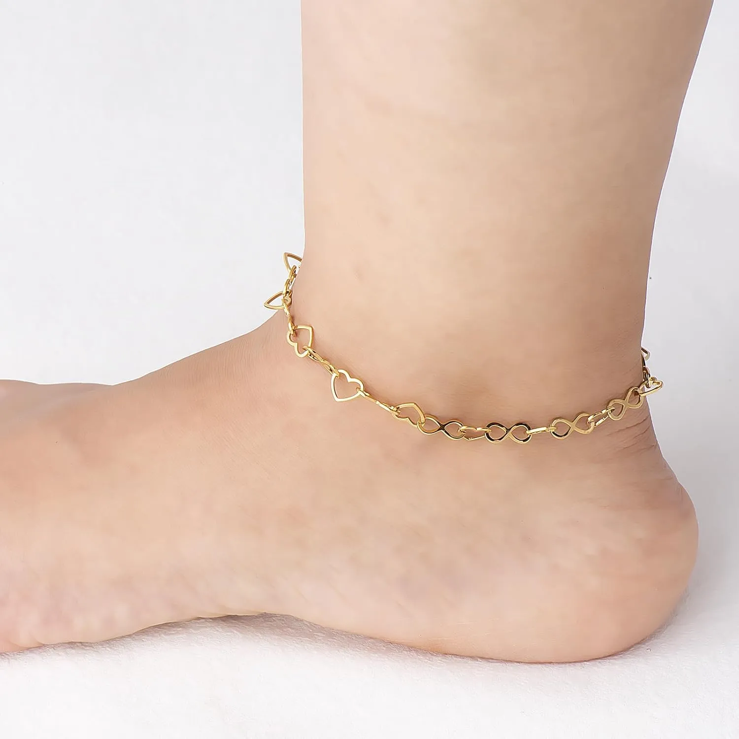 Ankle Bracelets for Women - 14K Gold Anklets for Women Waterproof - Heart Shape Handmade Dainty Layered Rhinestone Anklet - Not Tarnish,Beaded Design,10 Inch for Summer,Beach - Awesome Present