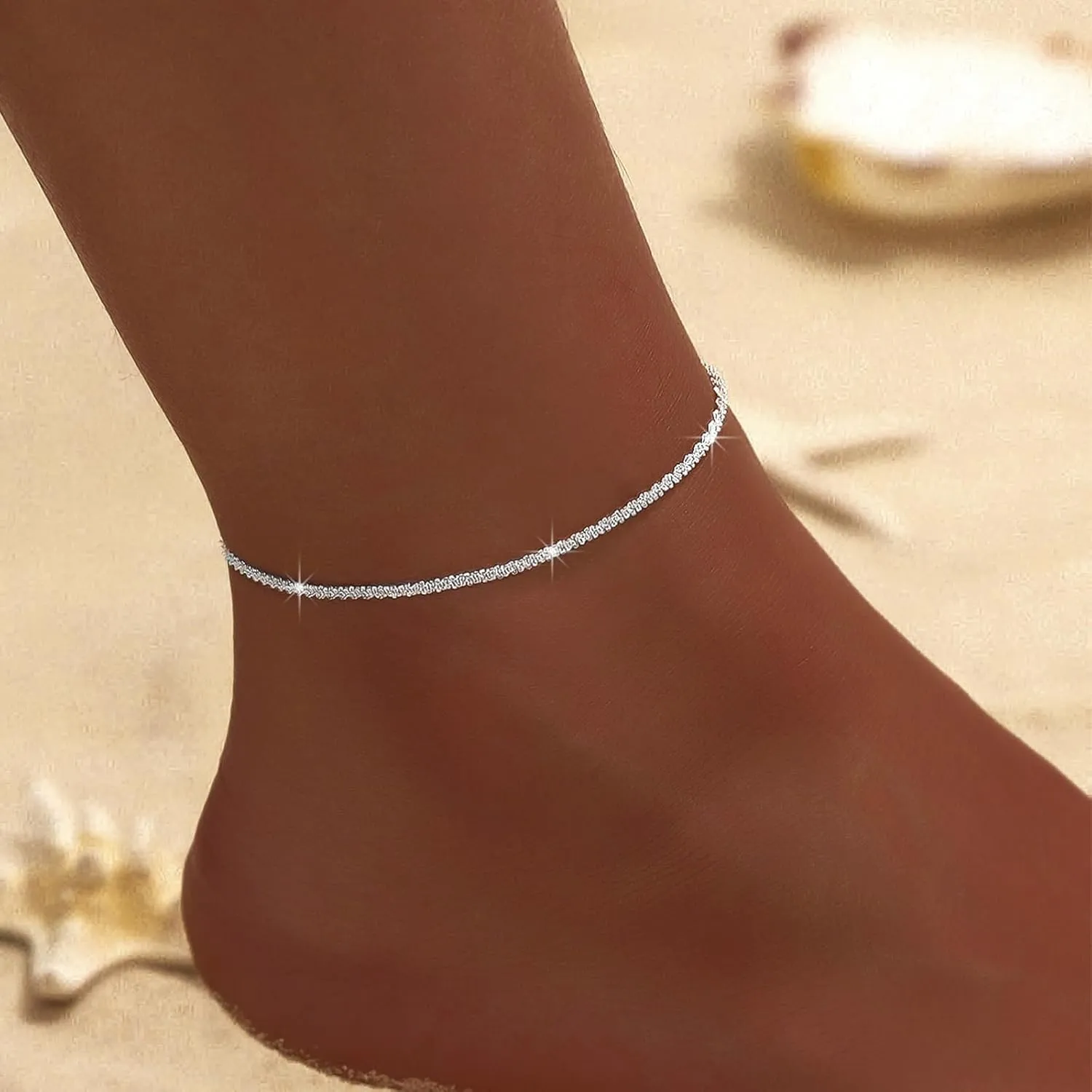 Ankle Bracelets for Women Silver Anklets Waterproof Rhinestone Anklets for Women Trendy 2025