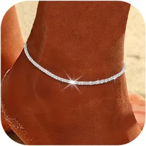 Ankle Bracelets for Women Silver Anklets Waterproof Rhinestone Anklets for Women Trendy 2025