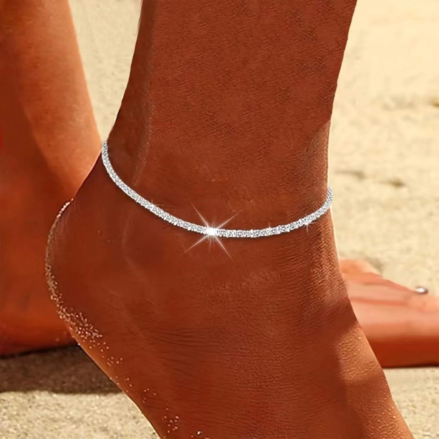 Ankle Bracelets for Women Silver Anklets Waterproof Rhinestone Anklets for Women Trendy 2025