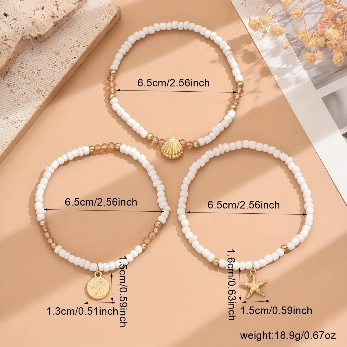 Ankle Bracelets for Women Waterproof Beach Jewelry for Women Elastic Beaded Anklets Boho Seashell Pearl Starfish Anklets for Women Foot Jewelry