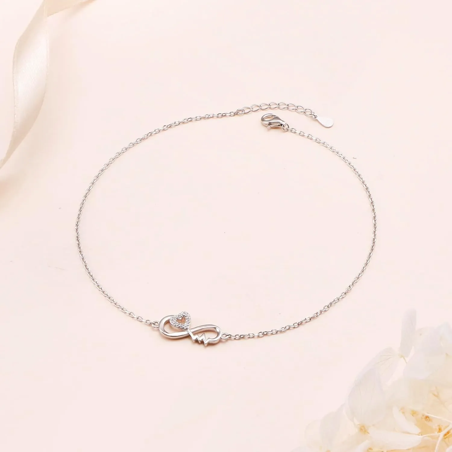 Anklet for Women Sterling Silver Dainty Bead Heart Infinity Star Letter Initial Boho Adjuatable Foot Ankle Bracelet for Women
