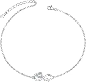 Anklet for Women Sterling Silver Dainty Bead Heart Infinity Star Letter Initial Boho Adjuatable Foot Ankle Bracelet for Women