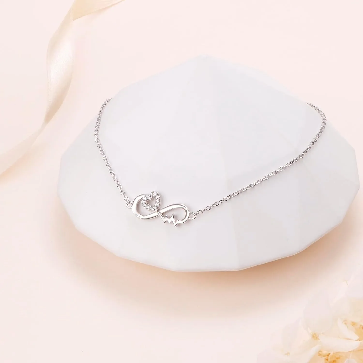 Anklet for Women Sterling Silver Dainty Bead Heart Infinity Star Letter Initial Boho Adjuatable Foot Ankle Bracelet for Women