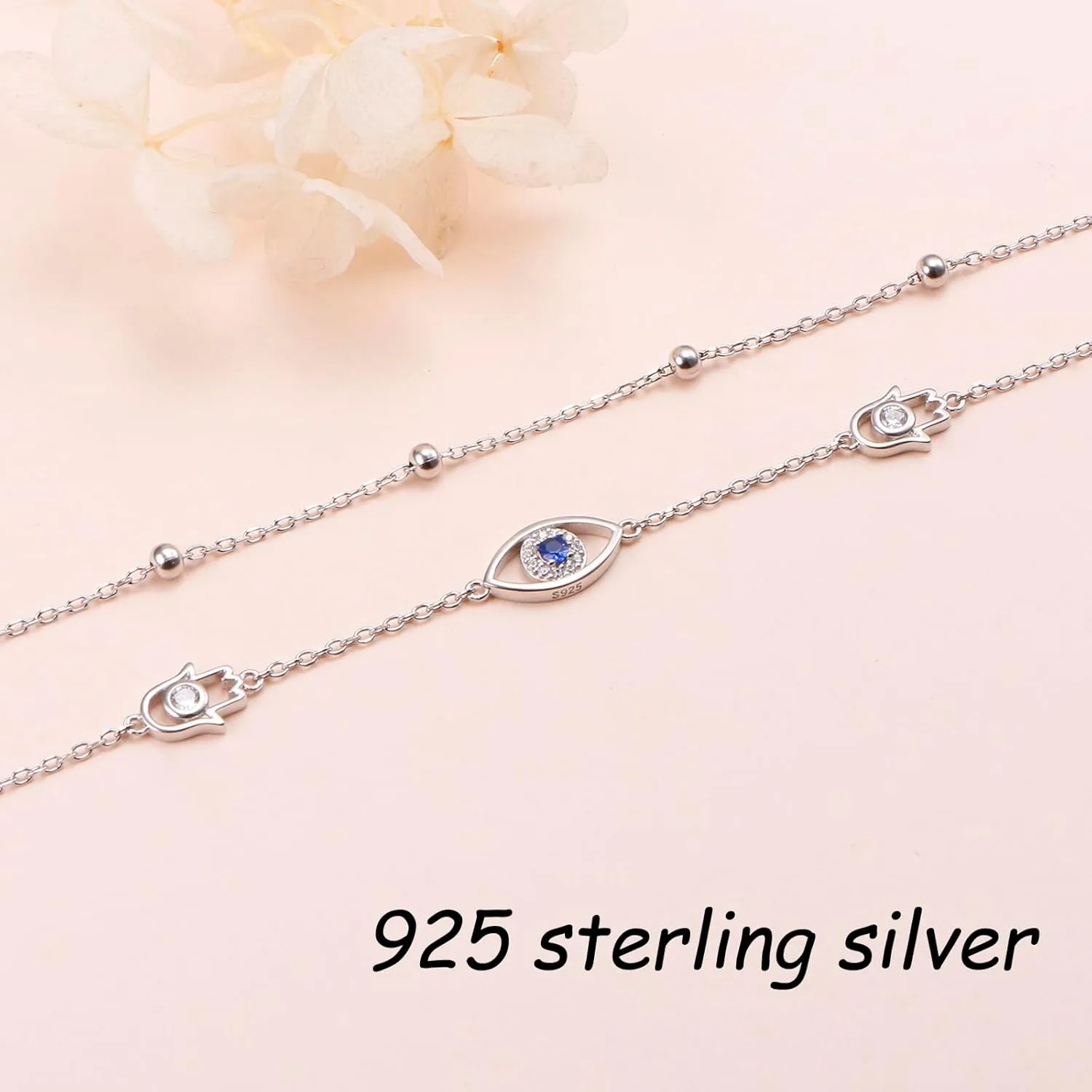 Anklets for Women 925 Sterling Silver Blue Evil Eye Infinity Butterfly Adjustable Multilayer Layered Summer Beach Ankle Bracelet Foot Chain Jewelry for Women