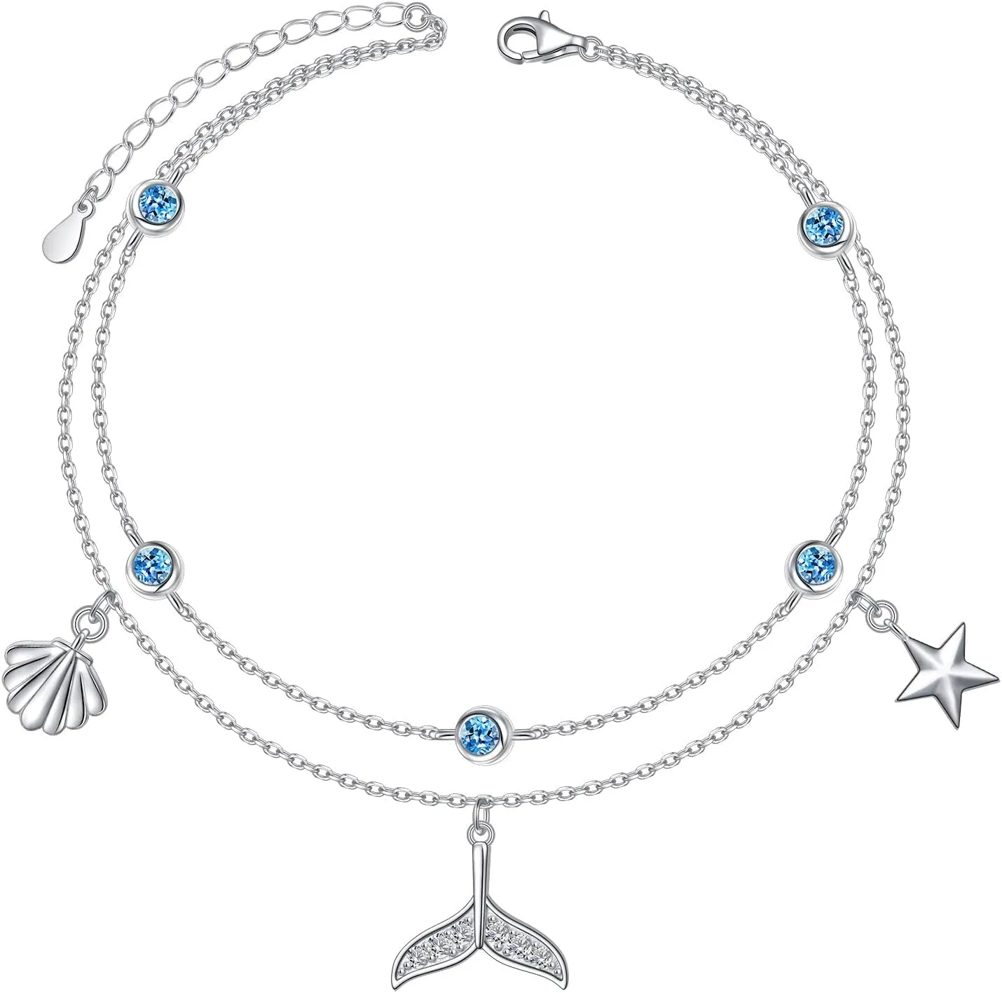 Anklets for Women 925 Sterling Silver Blue Evil Eye Infinity Butterfly Adjustable Multilayer Layered Summer Beach Ankle Bracelet Foot Chain Jewelry for Women