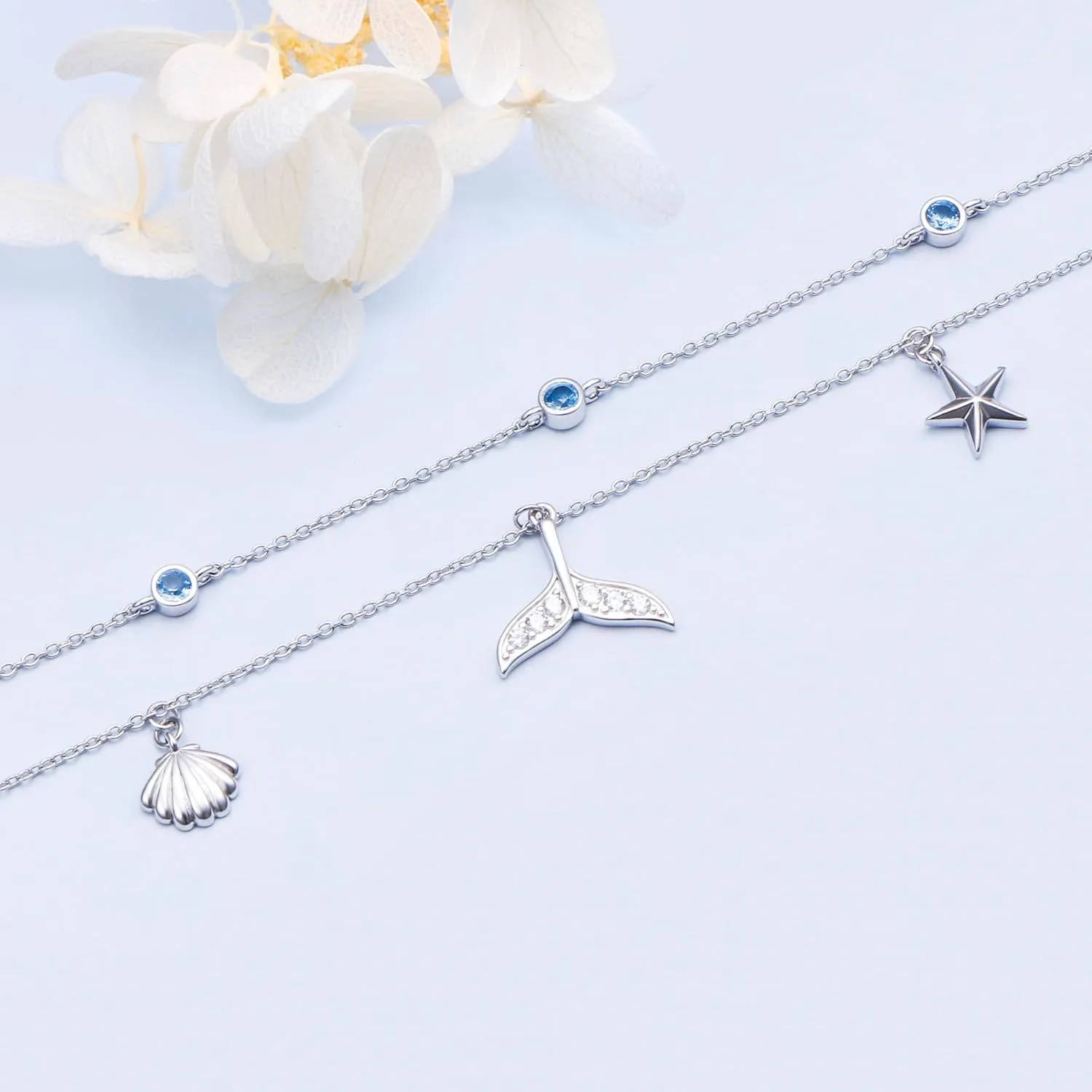 Anklets for Women 925 Sterling Silver Blue Evil Eye Infinity Butterfly Adjustable Multilayer Layered Summer Beach Ankle Bracelet Foot Chain Jewelry for Women