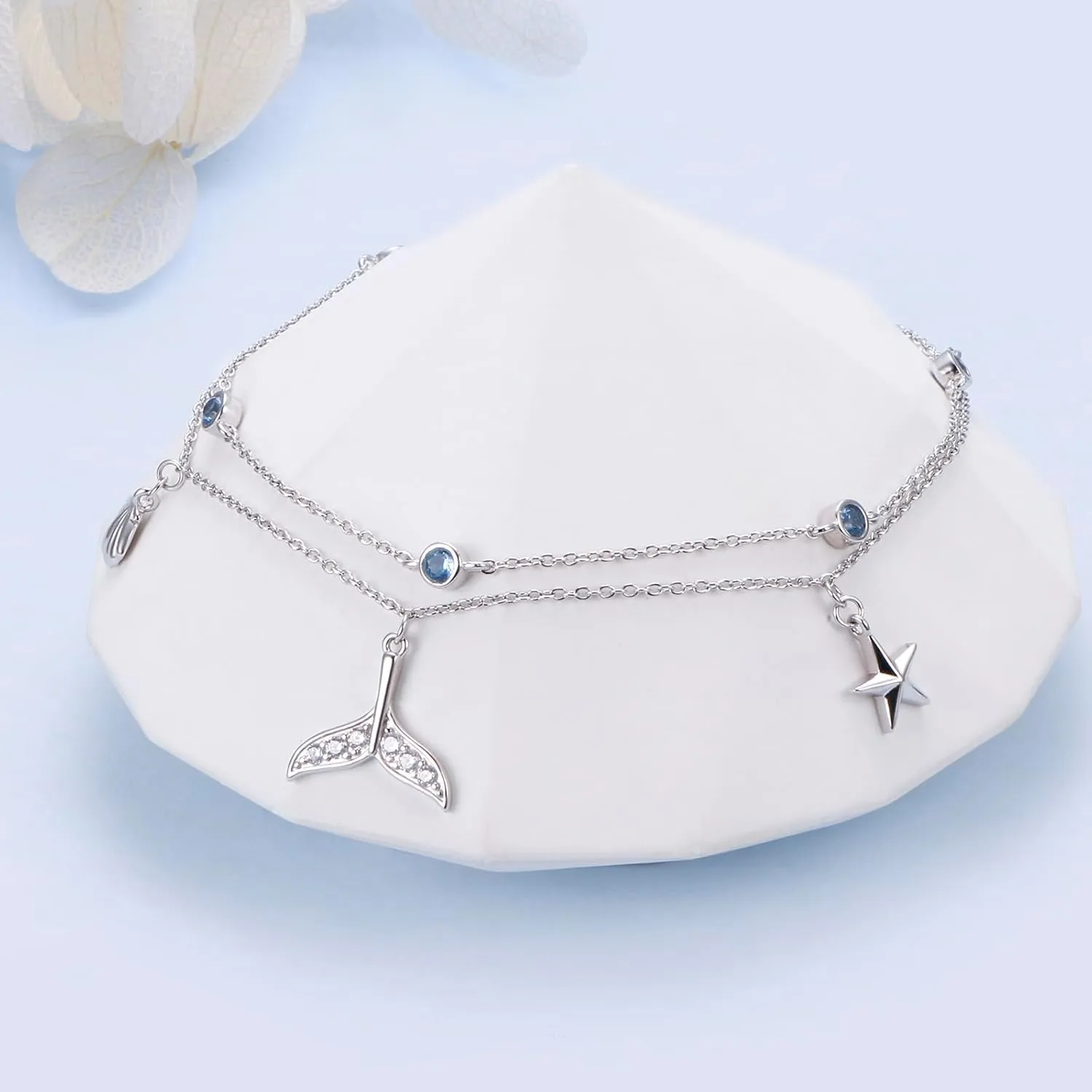 Anklets for Women 925 Sterling Silver Blue Evil Eye Infinity Butterfly Adjustable Multilayer Layered Summer Beach Ankle Bracelet Foot Chain Jewelry for Women