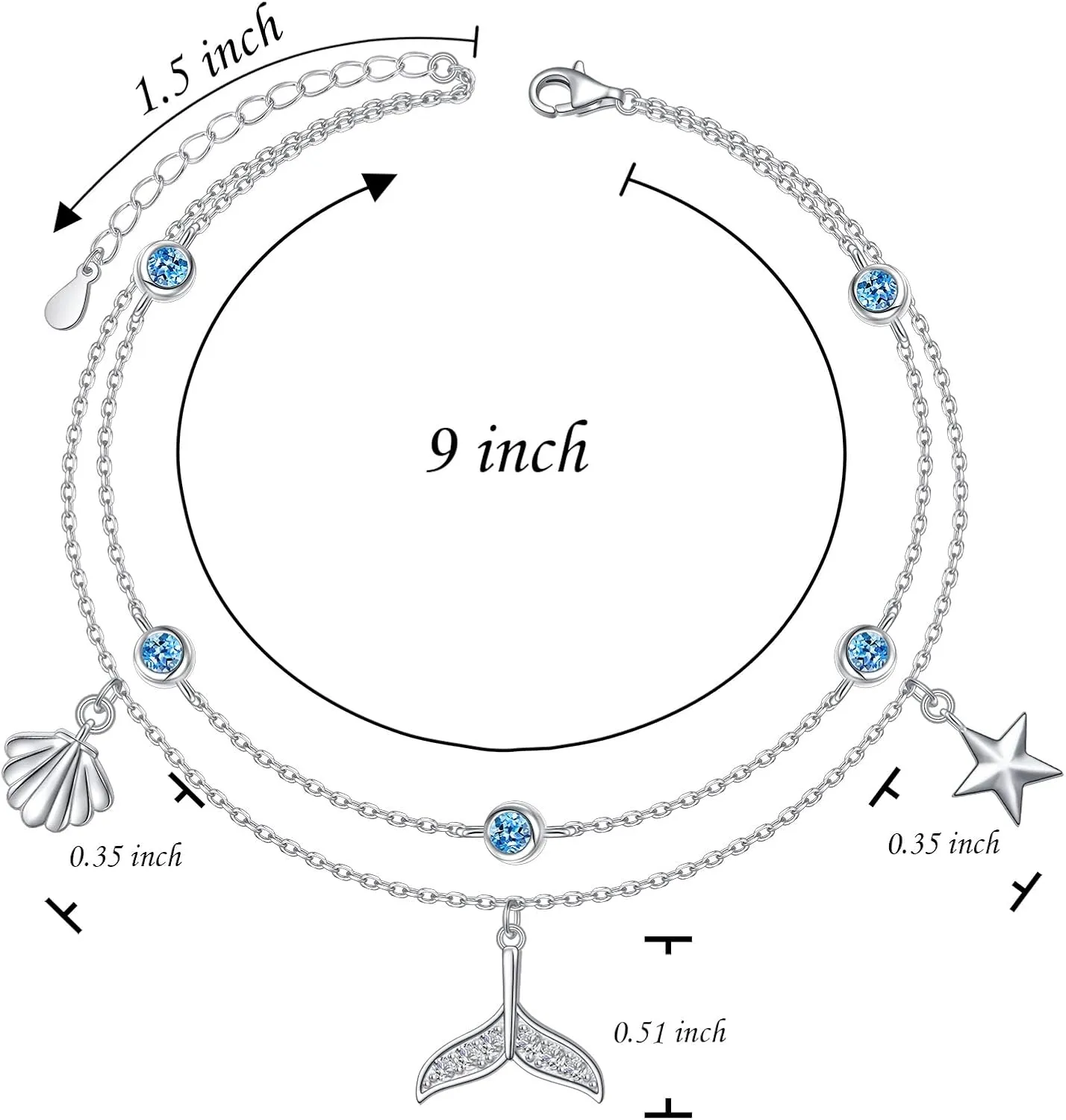 Anklets for Women 925 Sterling Silver Blue Evil Eye Infinity Butterfly Adjustable Multilayer Layered Summer Beach Ankle Bracelet Foot Chain Jewelry for Women
