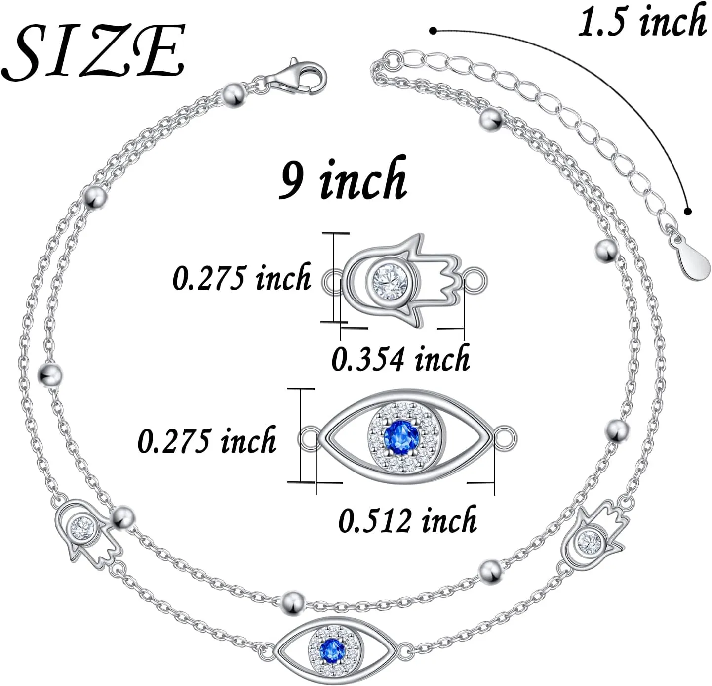 Anklets for Women 925 Sterling Silver Blue Evil Eye Infinity Butterfly Adjustable Multilayer Layered Summer Beach Ankle Bracelet Foot Chain Jewelry for Women