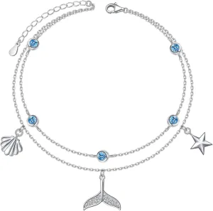Anklets for Women 925 Sterling Silver Blue Evil Eye Infinity Butterfly Adjustable Multilayer Layered Summer Beach Ankle Bracelet Foot Chain Jewelry for Women