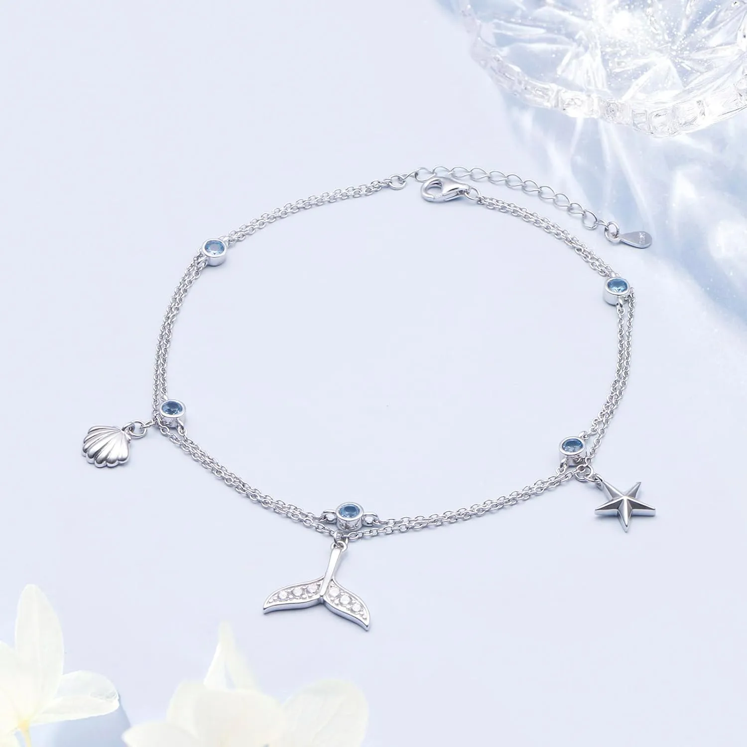 Anklets for Women 925 Sterling Silver Blue Evil Eye Infinity Butterfly Adjustable Multilayer Layered Summer Beach Ankle Bracelet Foot Chain Jewelry for Women