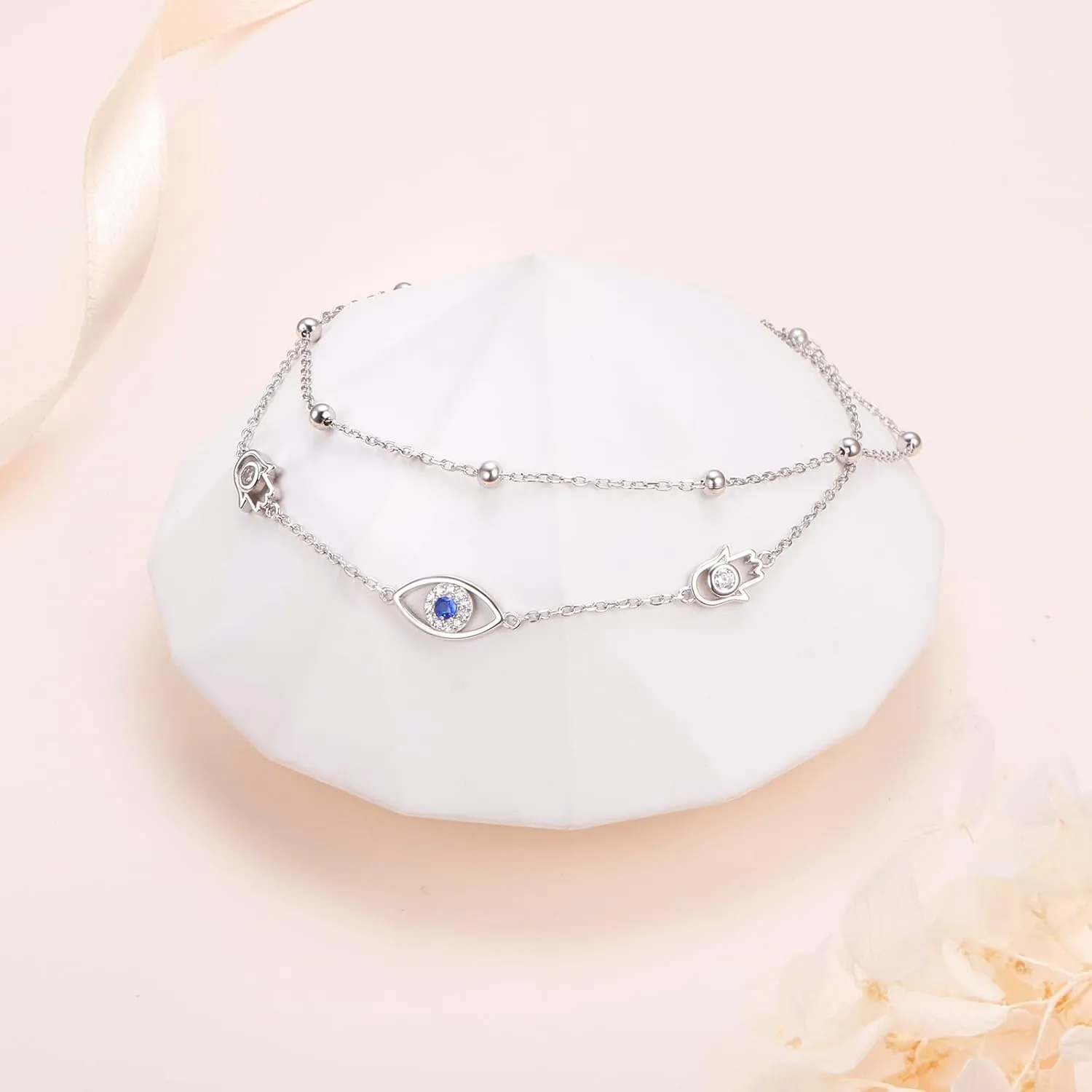 Anklets for Women 925 Sterling Silver Blue Evil Eye Infinity Butterfly Adjustable Multilayer Layered Summer Beach Ankle Bracelet Foot Chain Jewelry for Women