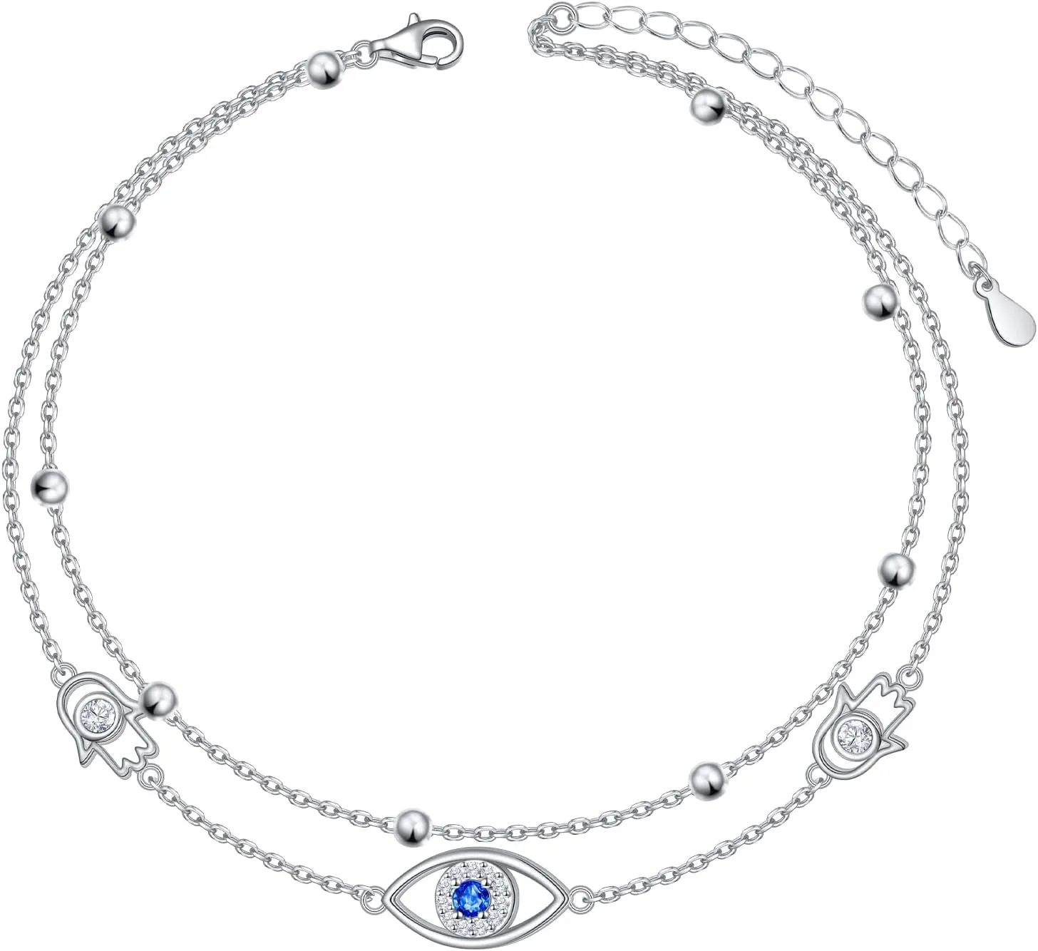 Anklets for Women 925 Sterling Silver Blue Evil Eye Infinity Butterfly Adjustable Multilayer Layered Summer Beach Ankle Bracelet Foot Chain Jewelry for Women