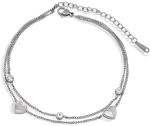 Anklets for Women Waterproof Stainless Steel 18K Gold Plated Stainless Steel Metal Ankle Bracelets for Women Heart Anklet Bracelet Summer Beach All WeatherJewellery