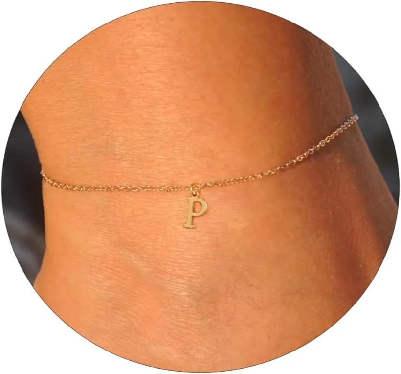 ASCOMY Ankle Bracelets for Women 14K Gold Plated Initial Anklets for Women Dainty Gold Anklets A-Z Initial Ankle Bracelets Cute Initial Pendant Anklets Summer Beach Foot Chain Jewelry Gifts