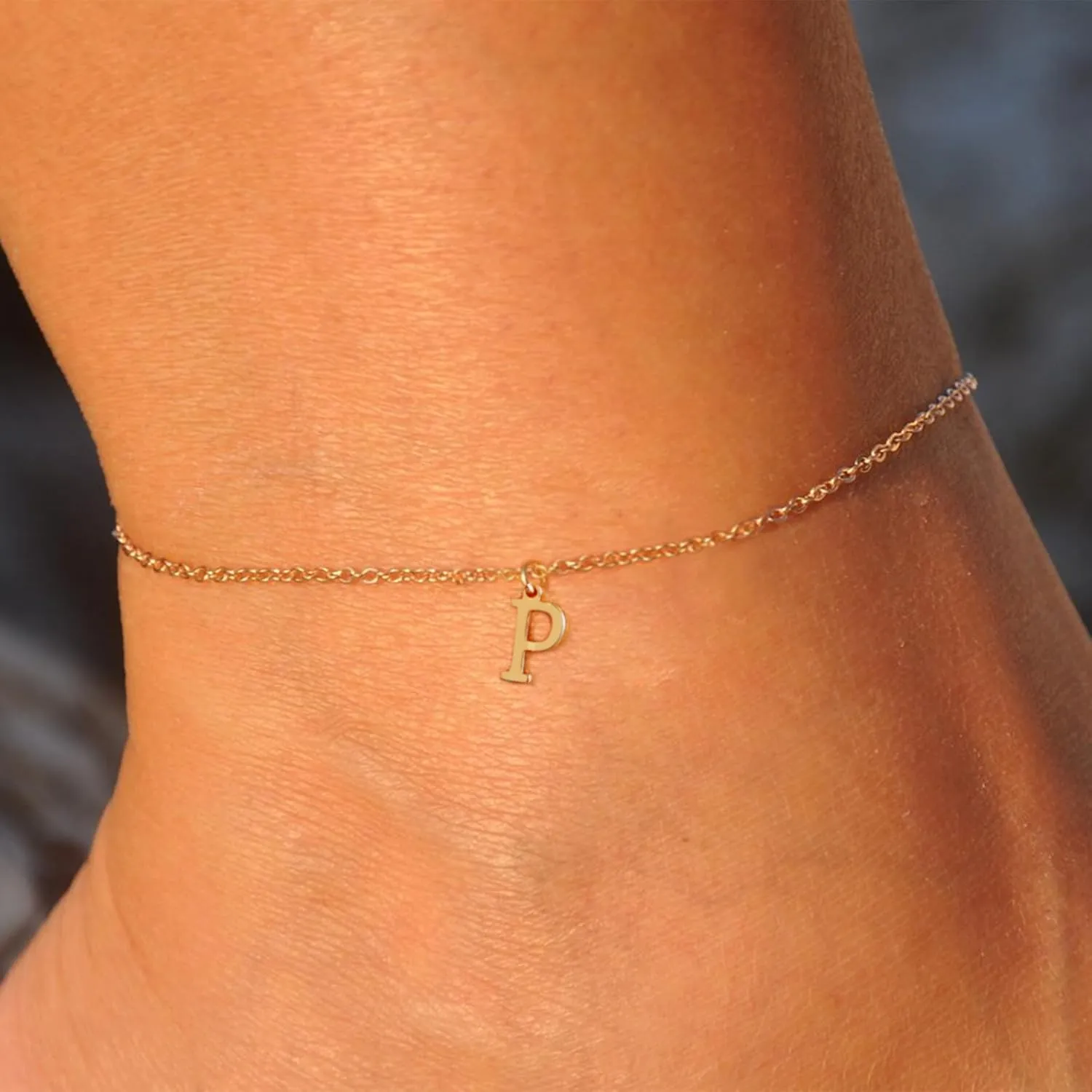 ASCOMY Ankle Bracelets for Women 14K Gold Plated Initial Anklets for Women Dainty Gold Anklets A-Z Initial Ankle Bracelets Cute Initial Pendant Anklets Summer Beach Foot Chain Jewelry Gifts