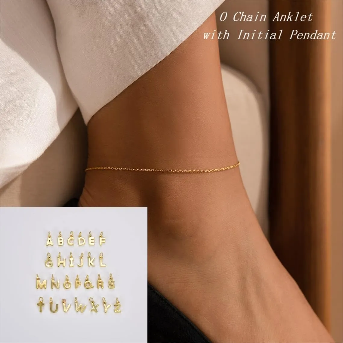 ASCOMY Ankle Bracelets for Women 14K Gold Plated Initial Anklets for Women Dainty Gold Anklets A-Z Initial Ankle Bracelets Cute Initial Pendant Anklets Summer Beach Foot Chain Jewelry Gifts