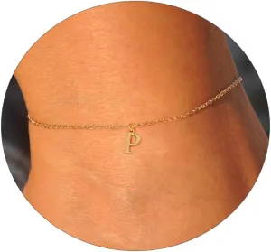 ASCOMY Ankle Bracelets for Women 14K Gold Plated Initial Anklets for Women Dainty Gold Anklets A-Z Initial Ankle Bracelets Cute Initial Pendant Anklets Summer Beach Foot Chain Jewelry Gifts