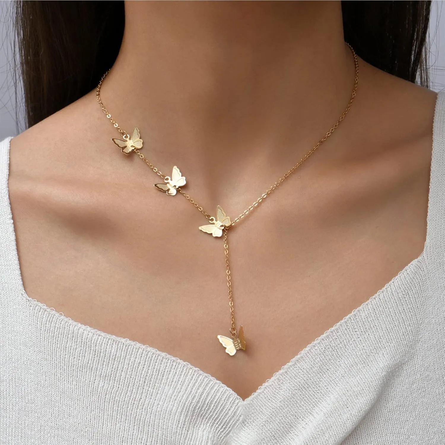 Atiptu Gold Butterfly Neckalces for Women Sexy Clavicle Choker Chain Layered Butterflies Pendants Neck Accessories Fashion Jewerly