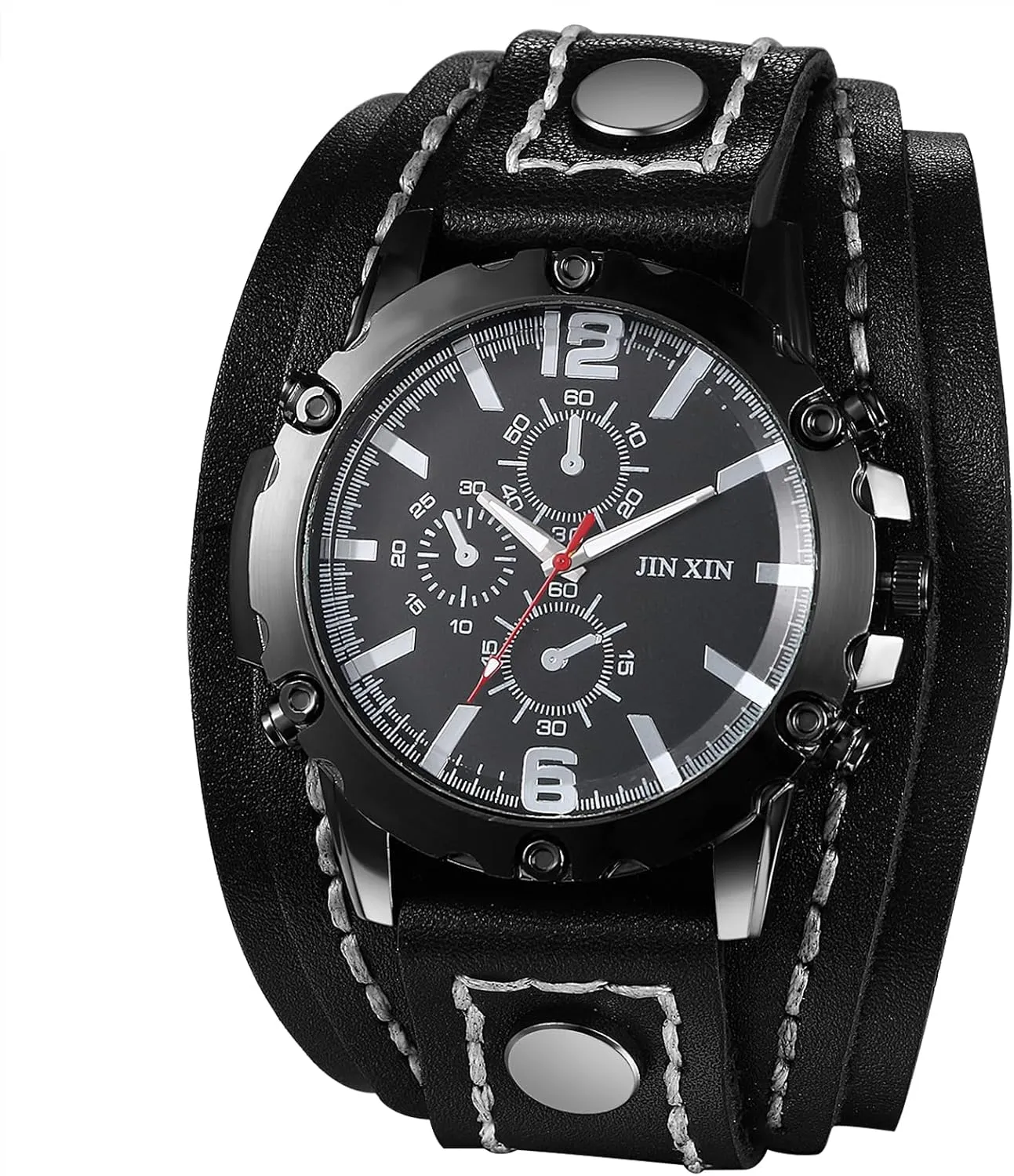 Avaner Men's Punk Leather Watches: Retro Vintage Steampunk Wide Band Quartz Cuff Wrsit Watches
