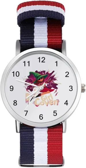 Bad Girl Coven Unisex Watch Lightweight Breathable Woven Nylon Wrist Strap Watch with Metal Buckle