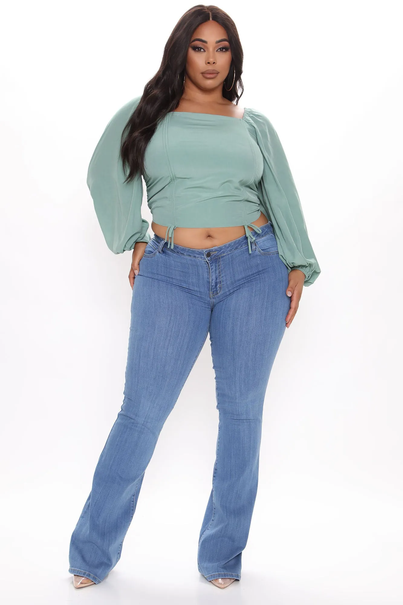 Baddie Moves Ruched Crop Top - Teal