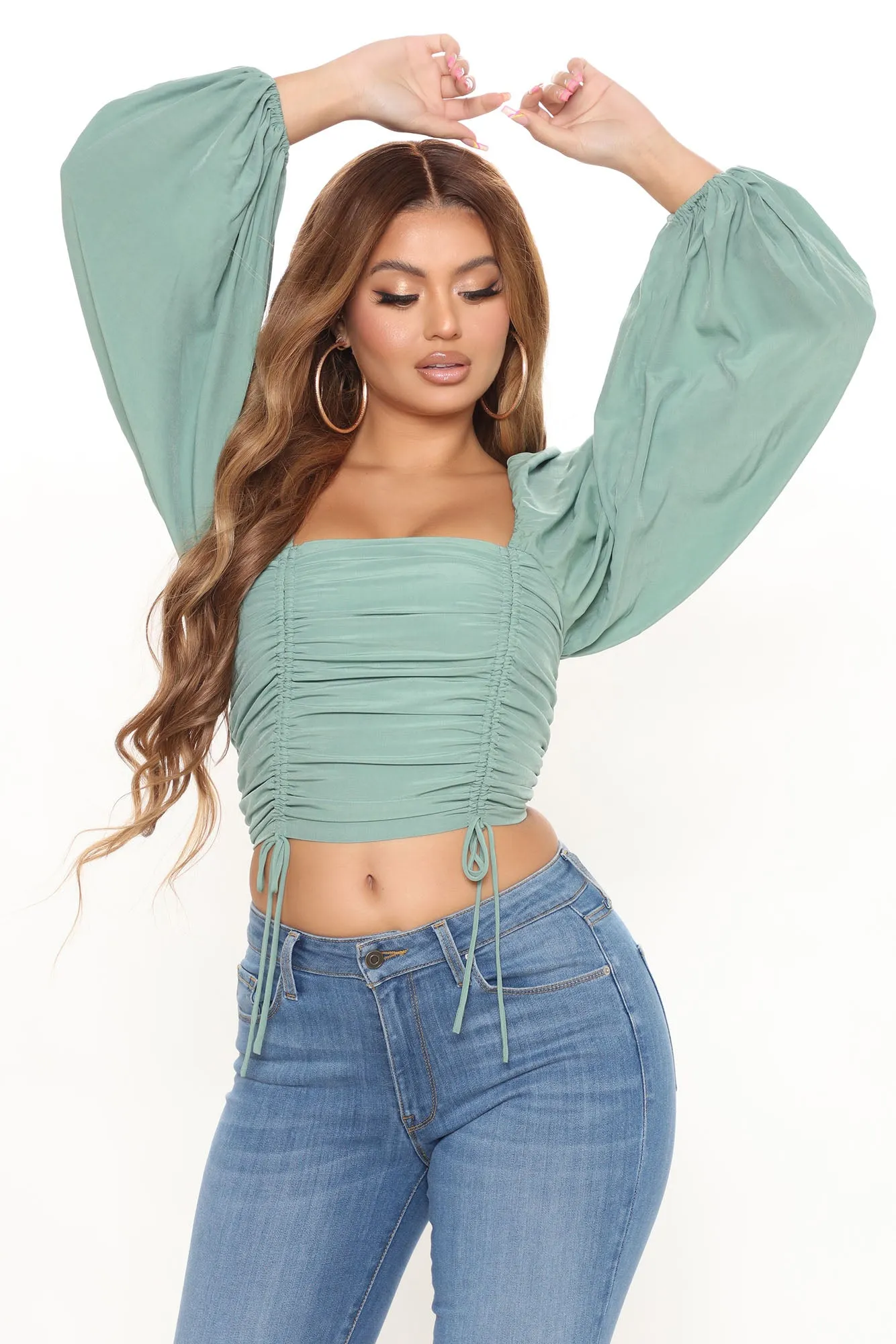 Baddie Moves Ruched Crop Top - Teal