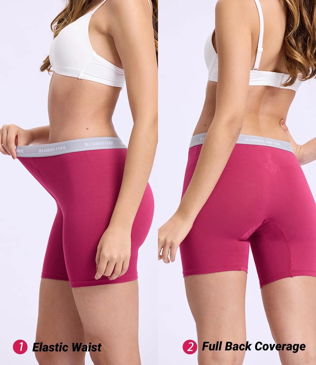 BAMBOO COOL Womens Boxer Briefs Boy Shorts Underwear Soft Stretch Panties for Women, 5-Pack
