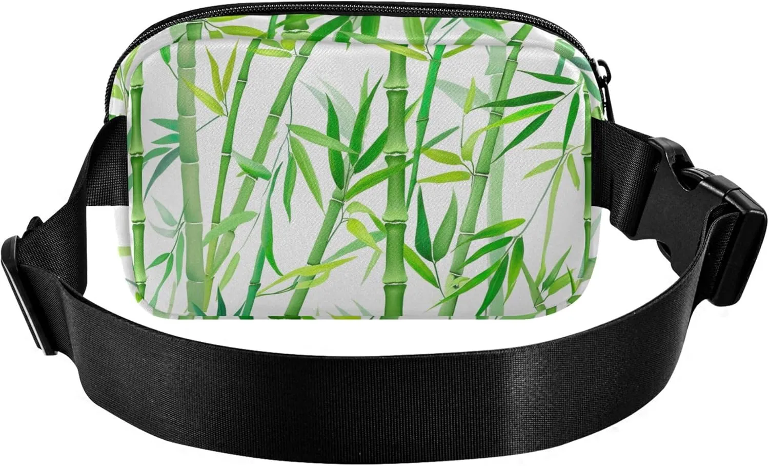 Bamboo Green Leaves White Fanny Pack for Women Waterproof Everywhere Belt Bag Cute Crossbody Waist Purse
