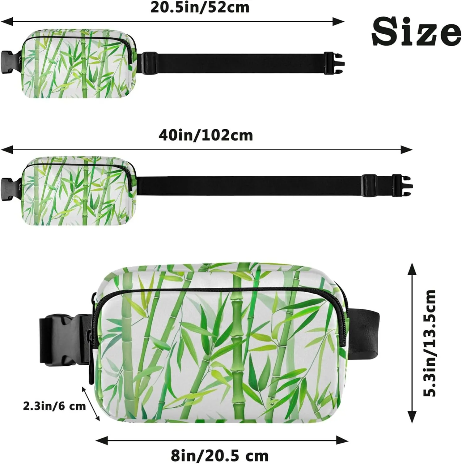 Bamboo Green Leaves White Fanny Pack for Women Waterproof Everywhere Belt Bag Cute Crossbody Waist Purse