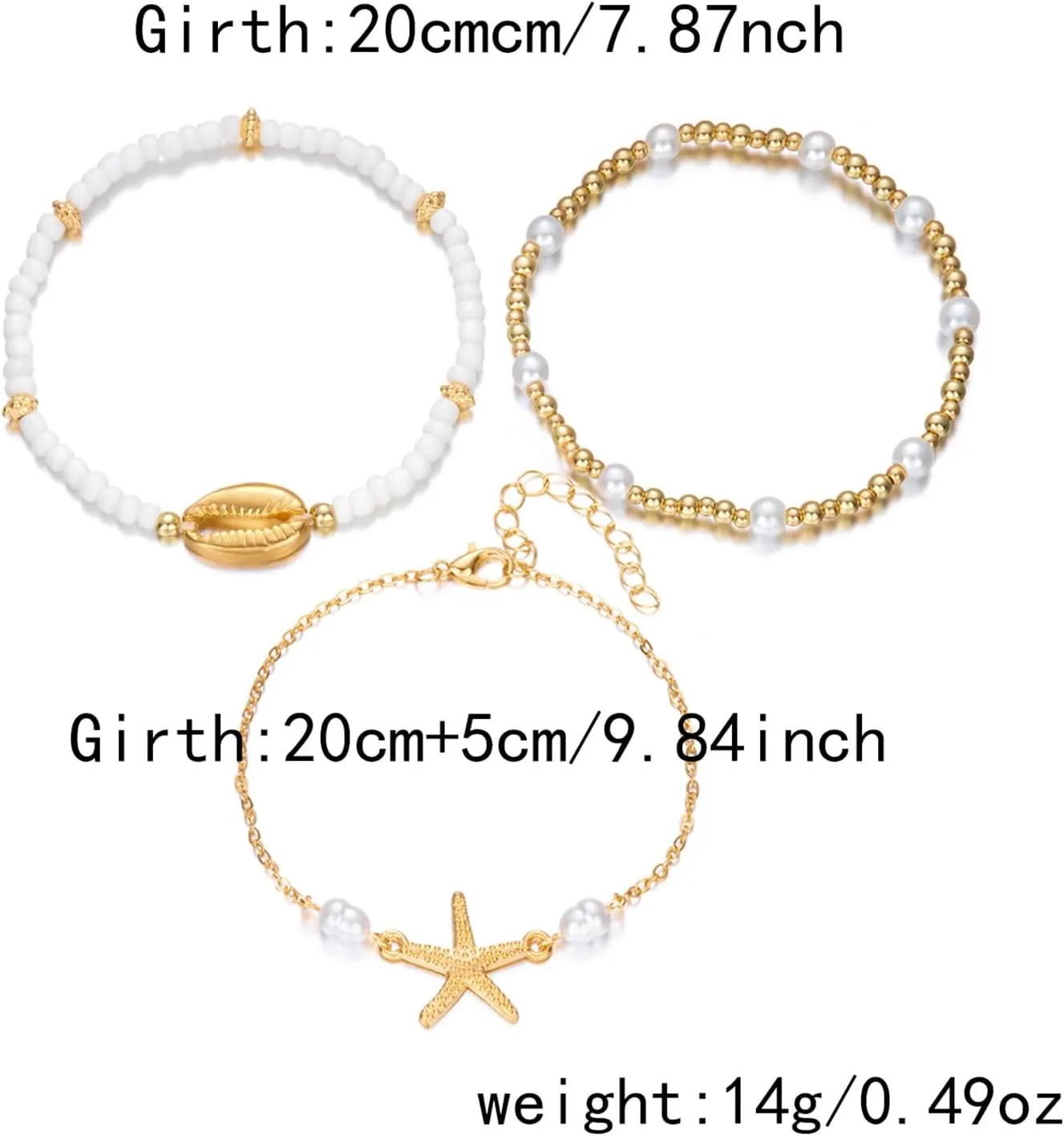 Beaded Anklet for Women Adjustable Gold Boho Shell Anklet Hawaiian Beach Starfish Ankle Bracelet Seashell Pearl Conch Anklets Summer Ocean Foot Jewelry