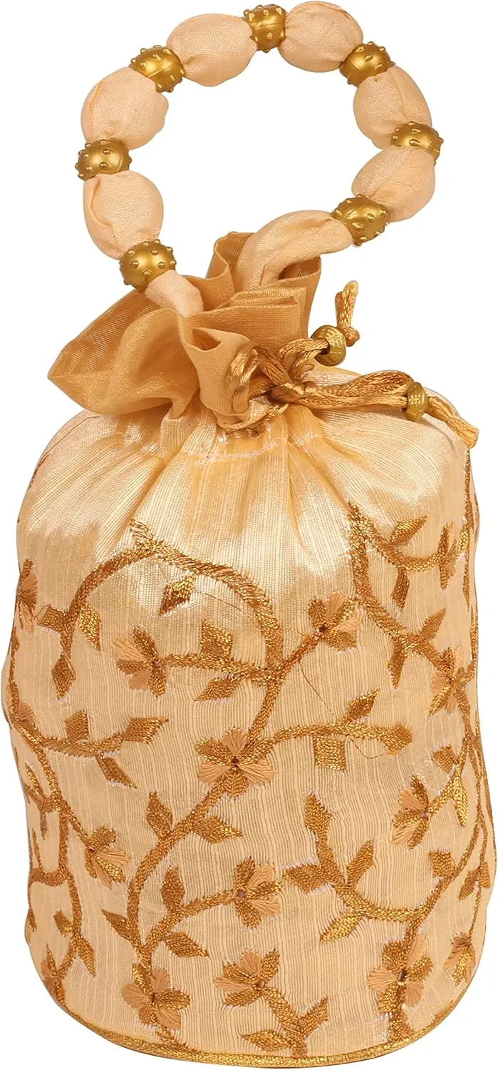 beaded handcrafted embroidered/brocade evening purse drawstring handbag vintage party wedding gift for women.