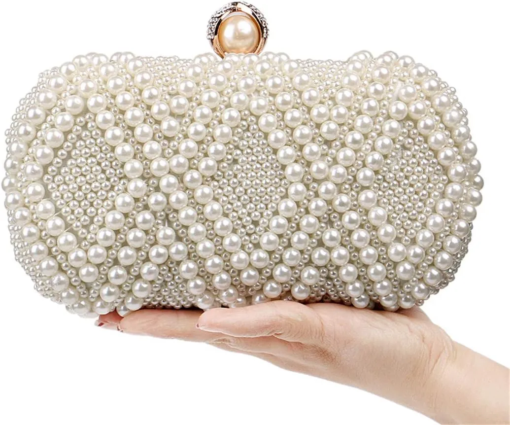 Beaded Women Evening Bags Full Pearl Small Clutch Bag Purse Holder Chain Diamonds Party Wedding Shoulder Handbags