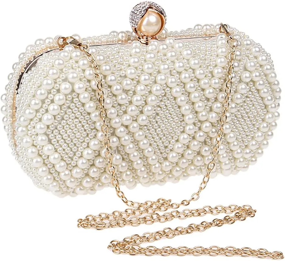 Beaded Women Evening Bags Full Pearl Small Clutch Bag Purse Holder Chain Diamonds Party Wedding Shoulder Handbags