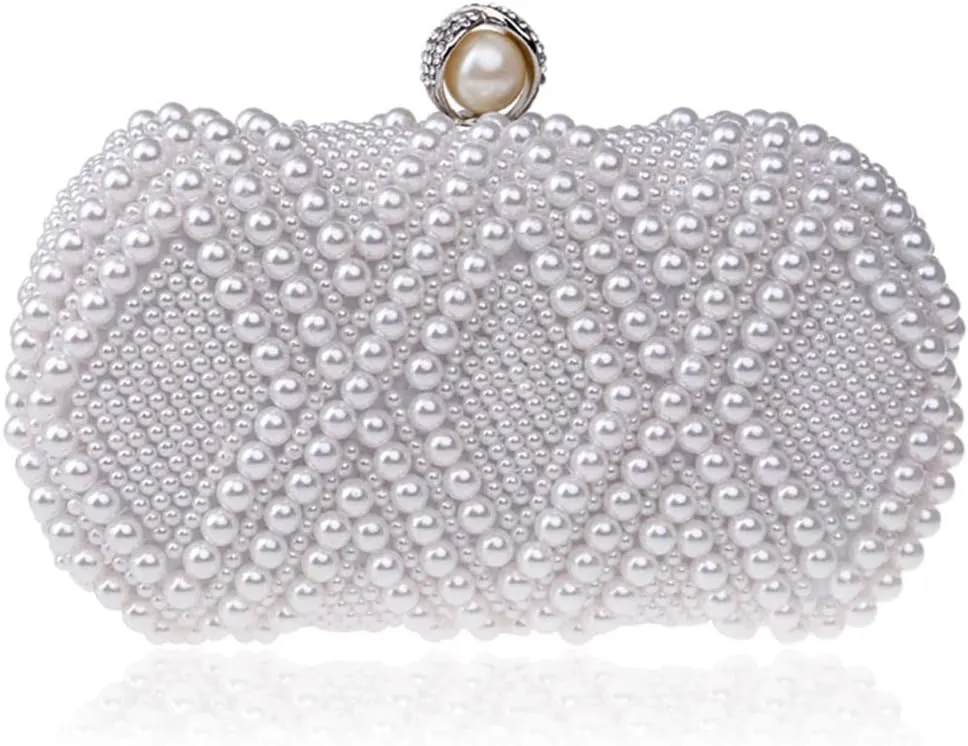 Beaded Women Evening Bags Full Pearl Small Clutch Bag Purse Holder Chain Diamonds Party Wedding Shoulder Handbags