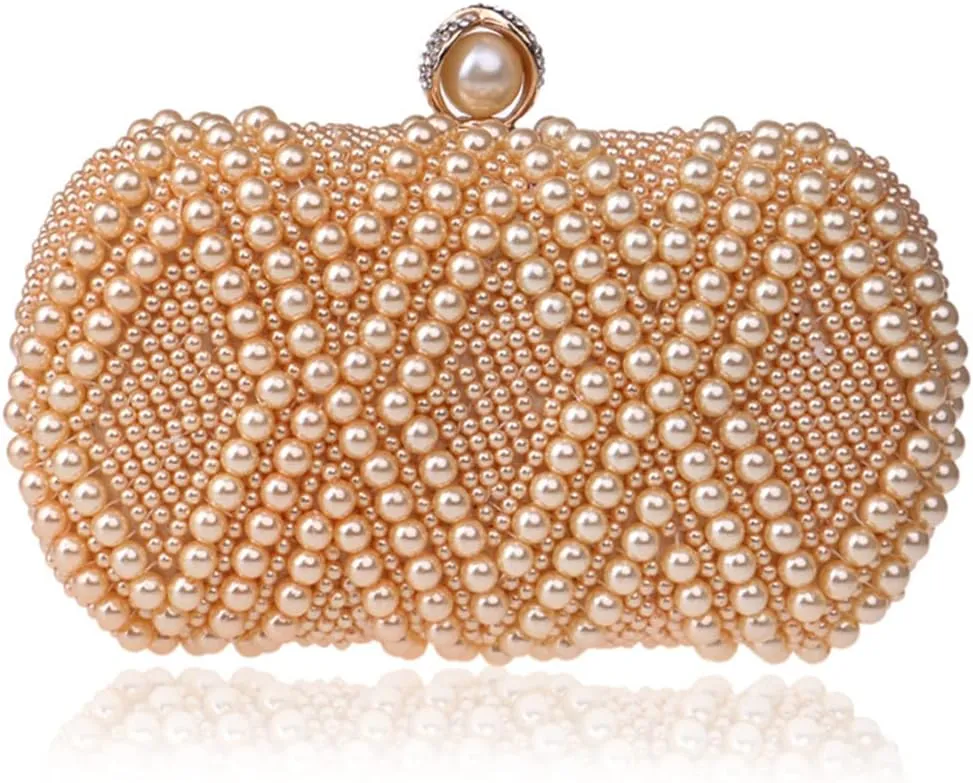 Beaded Women Evening Bags Full Pearl Small Clutch Bag Purse Holder Chain Diamonds Party Wedding Shoulder Handbags