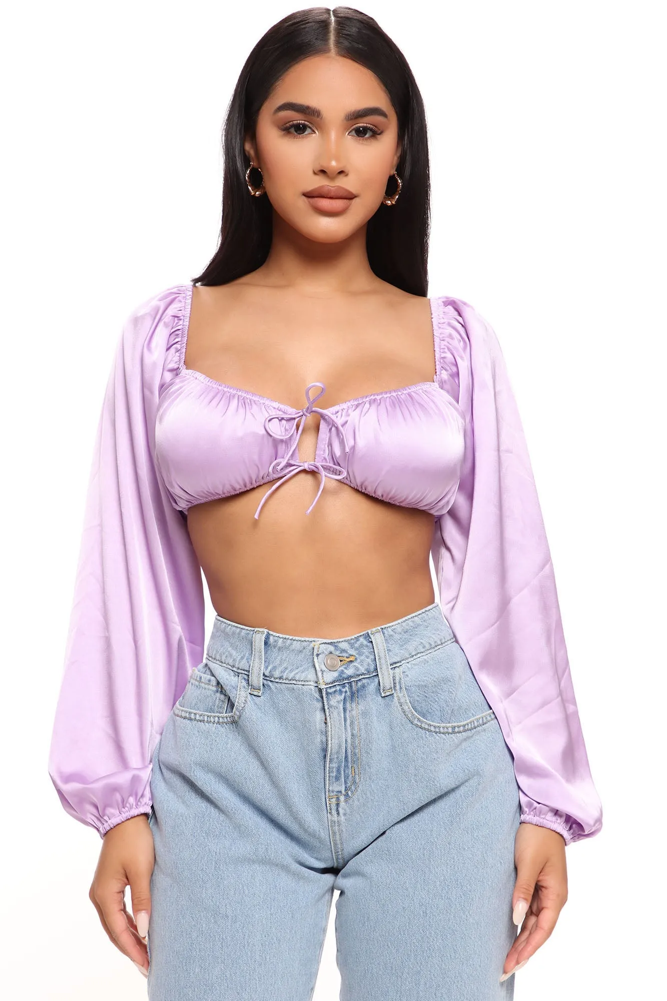 Beauty Mode Satin Crop Top - Lavender