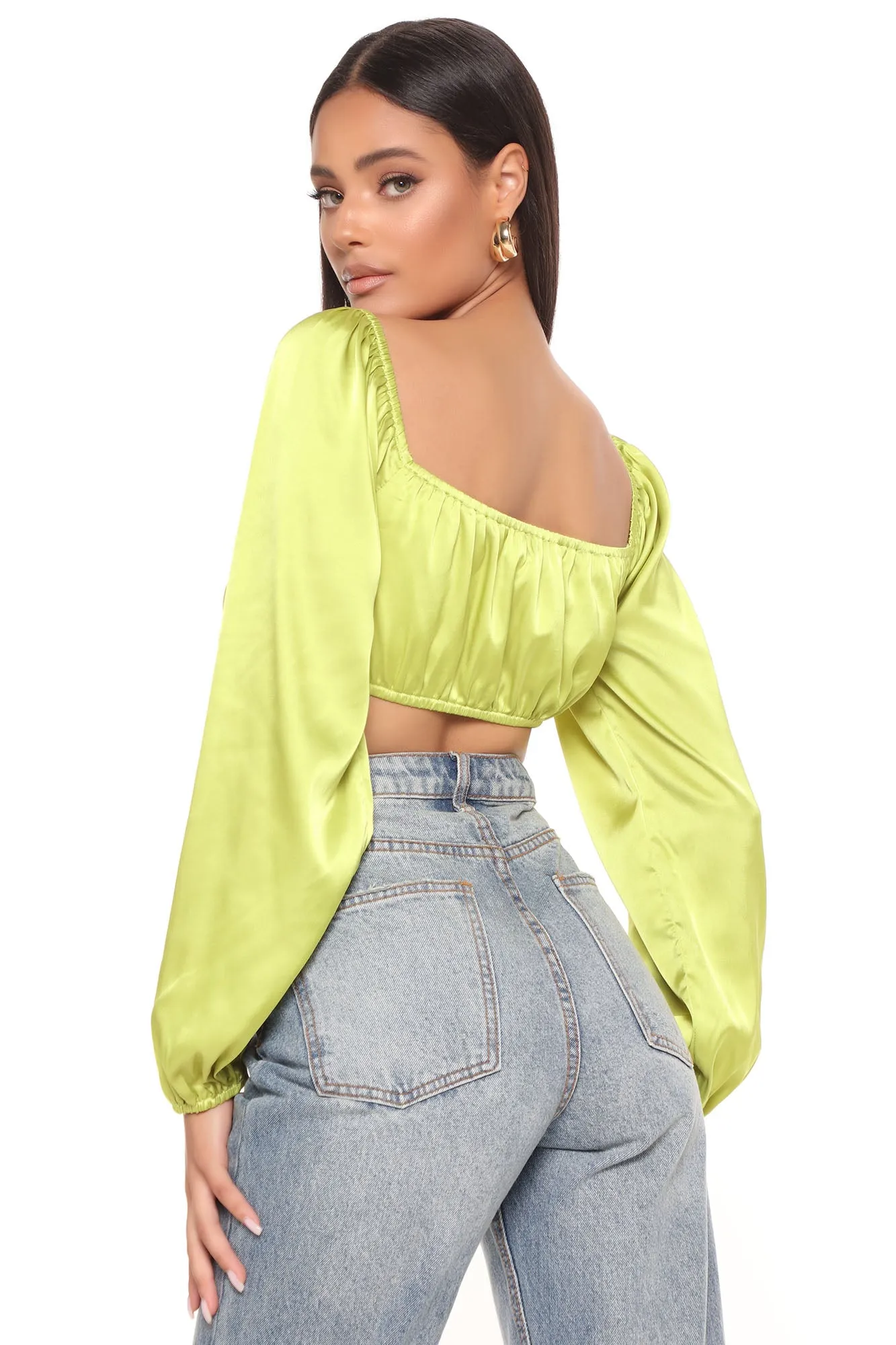 Beauty Mode Satin Crop Top - Lime