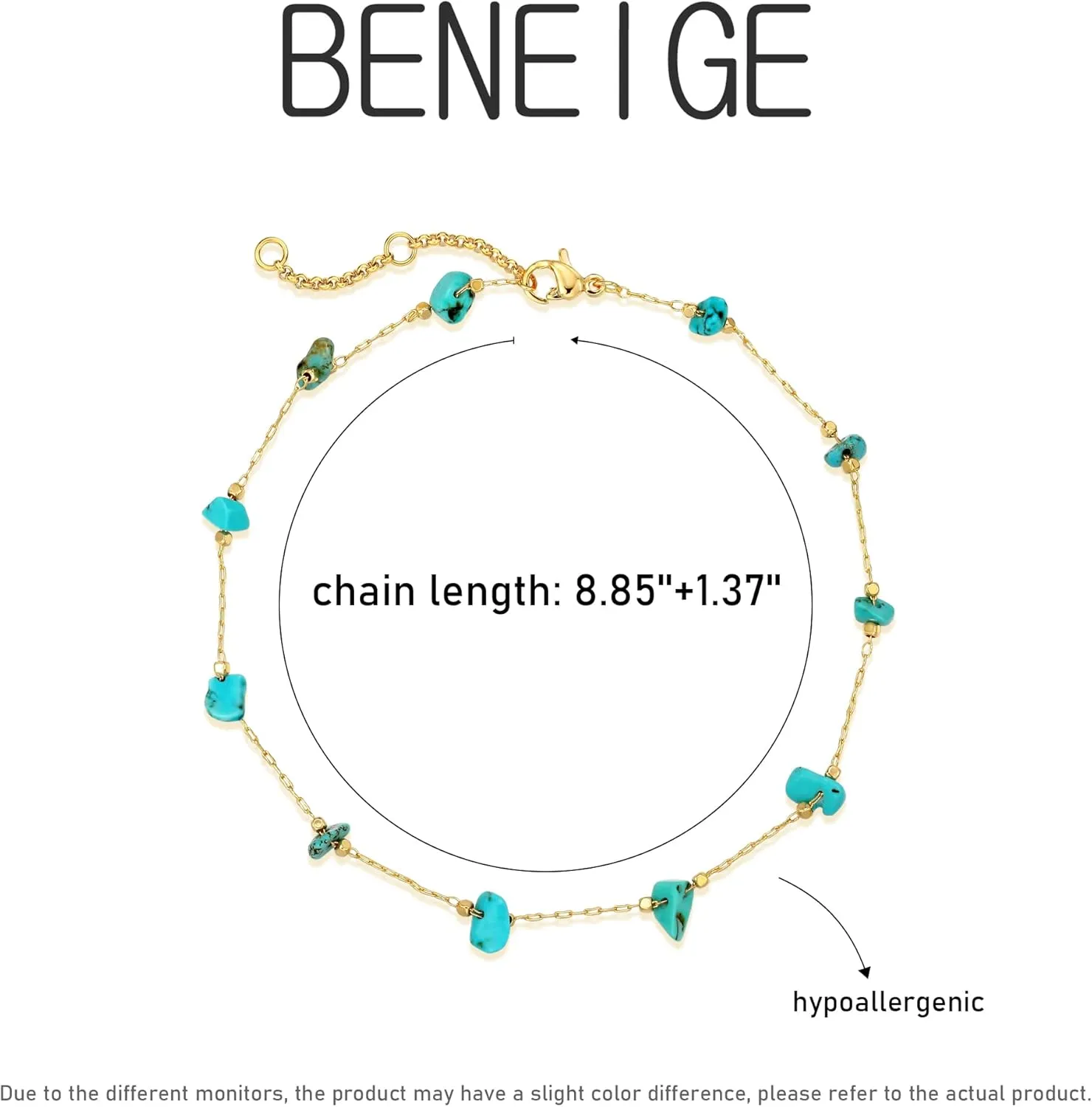 BENEIGE Gold Anklets Bracelet for Women 14K Gold Plated Beaded Anklets Bracelet Dainty Adjustable Handmade Anklets Jewelry for women