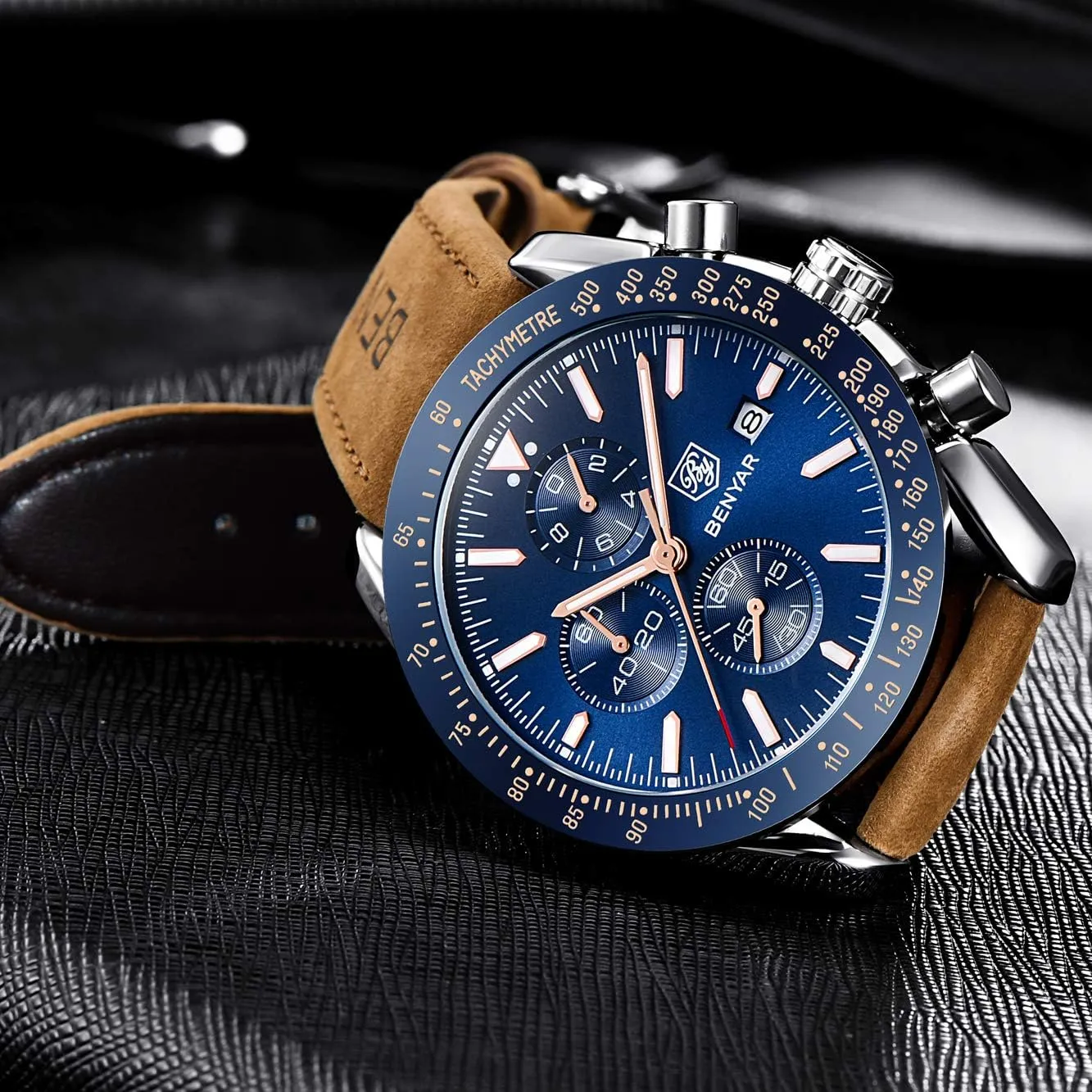 BENYAR - Stylish Wrist Watch for Men Silicone Strap Watches Quartz Movement, Waterproof and Scratch Resistant, Analog Chronograph Business Watch Mens Gift