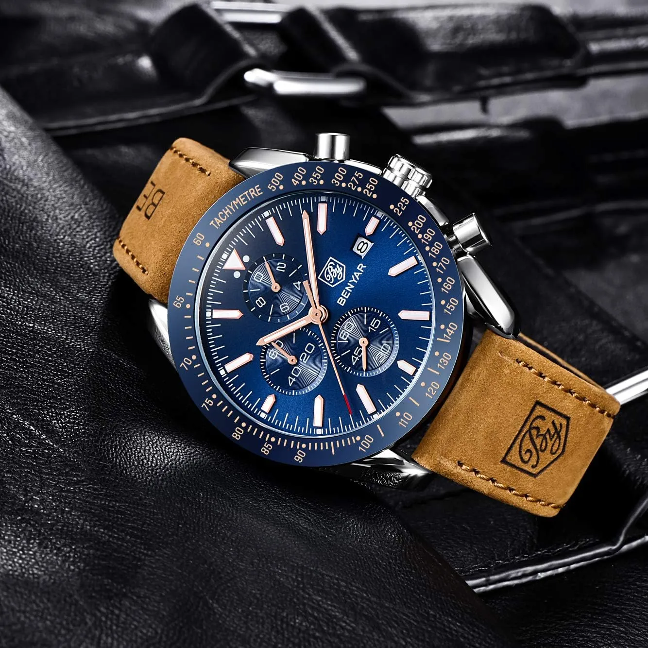 BENYAR - Stylish Wrist Watch for Men Silicone Strap Watches Quartz Movement, Waterproof and Scratch Resistant, Analog Chronograph Business Watch Mens Gift