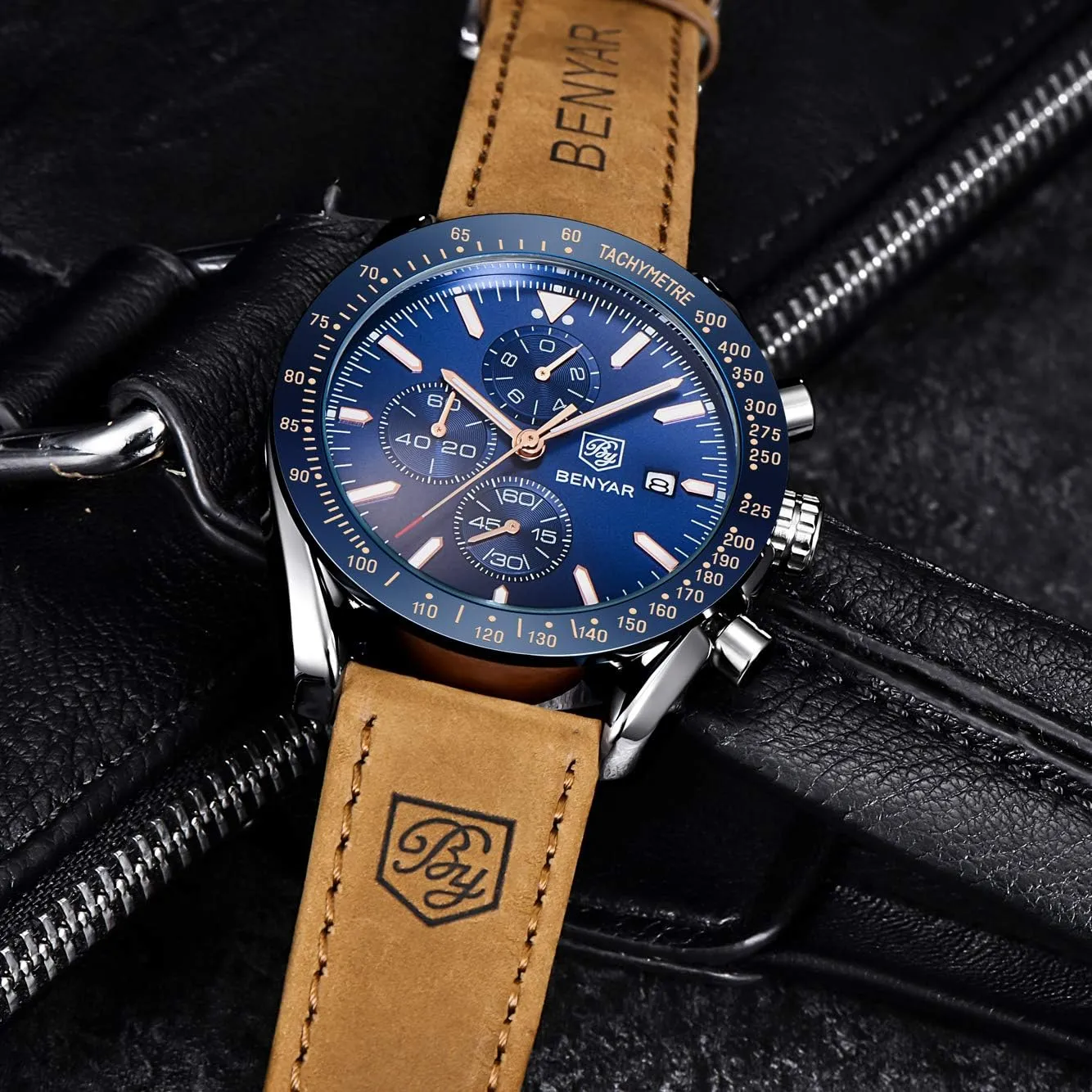 BENYAR - Stylish Wrist Watch for Men Silicone Strap Watches Quartz Movement, Waterproof and Scratch Resistant, Analog Chronograph Business Watch Mens Gift