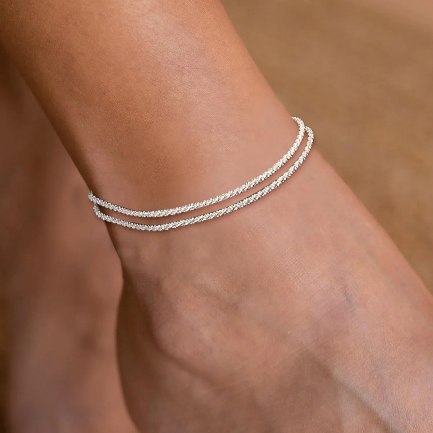 BERISO Ankle Bracelets for Women 14k Gold Plated Dainty Layered Diamond Waterproof Evil Eye CZ Anklets Set Stackable for Women Trendy Adjustable Size Jewelry Gifts for Women