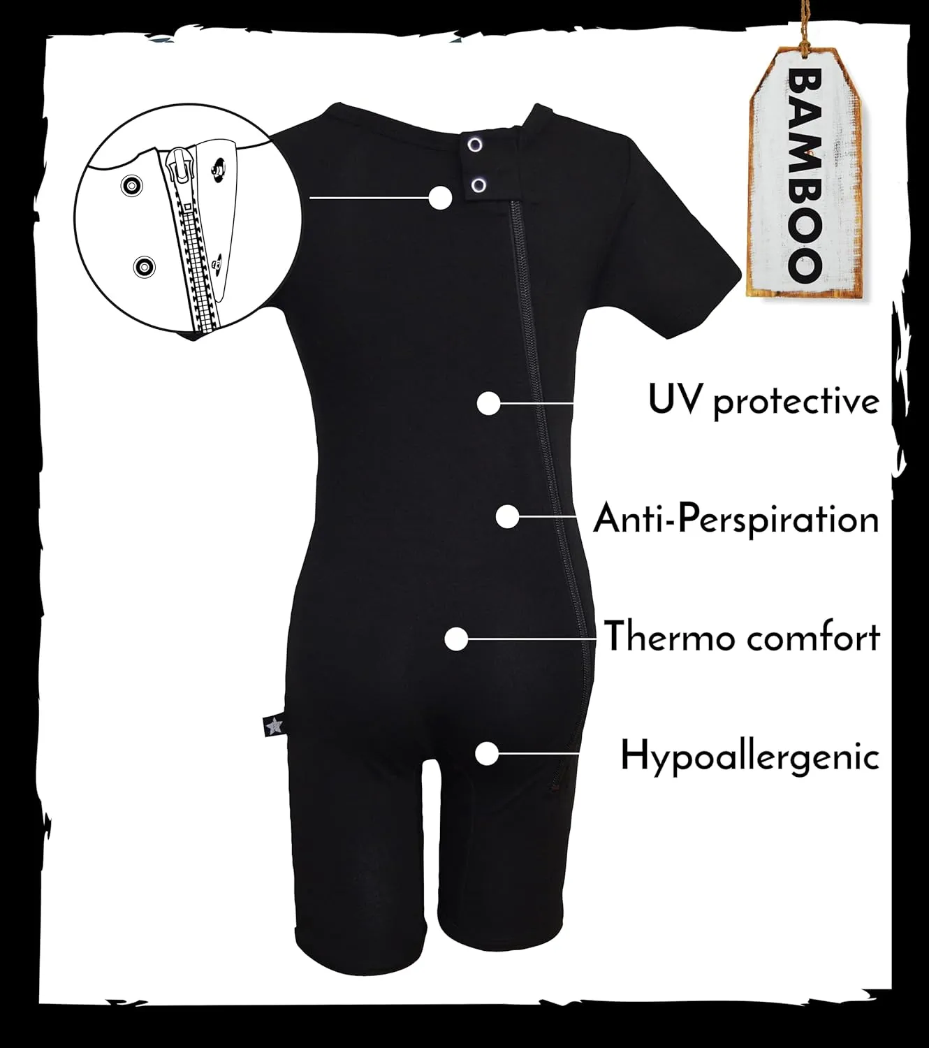 Berlin Body Zipper For Kids | Black | Onesie Bodyshort With Zipper | Adaptive Clothing For Children With Special Needs