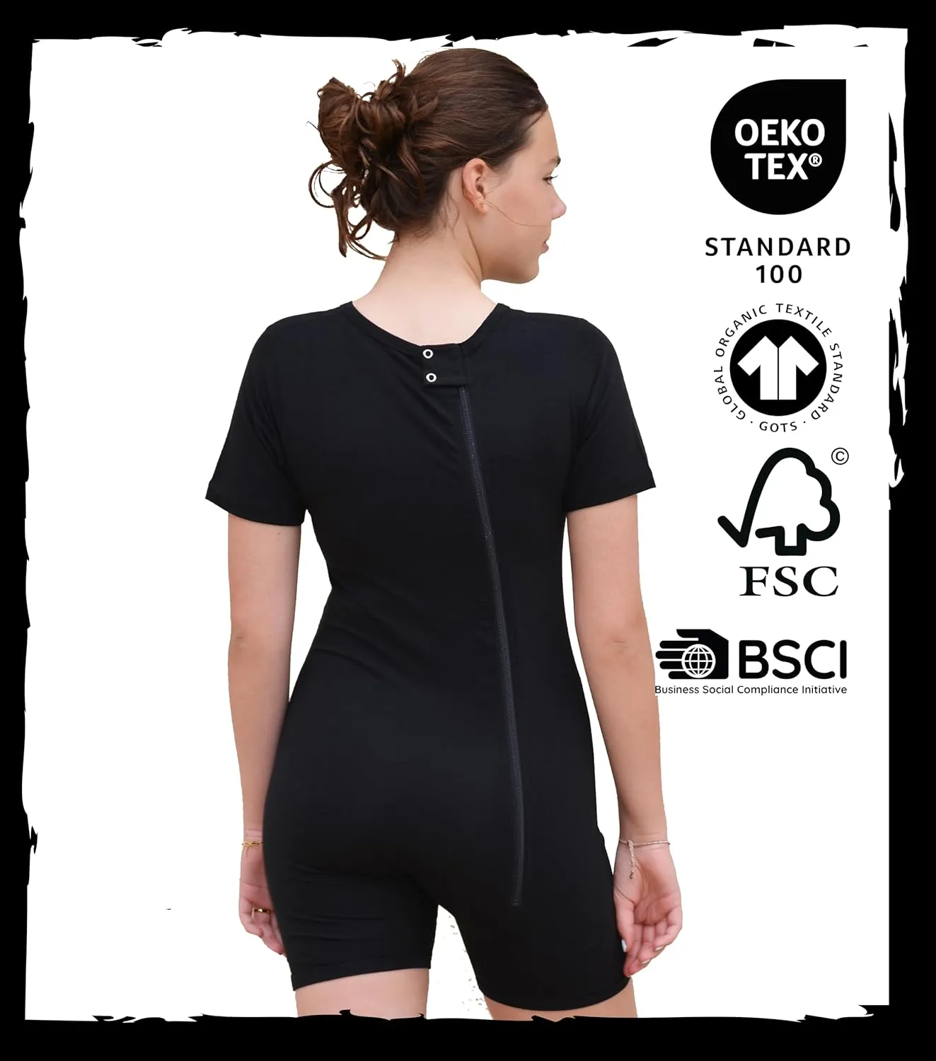 Berlin Body Zipper For Kids | Black | Onesie Bodyshort With Zipper | Adaptive Clothing For Children With Special Needs