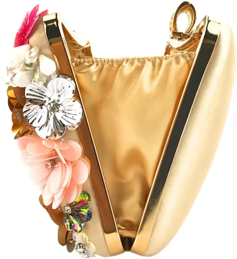 BESTYASH Floral Sequin Evening Bag Women's Chain Clutch Purse Sparkly Purses for Women