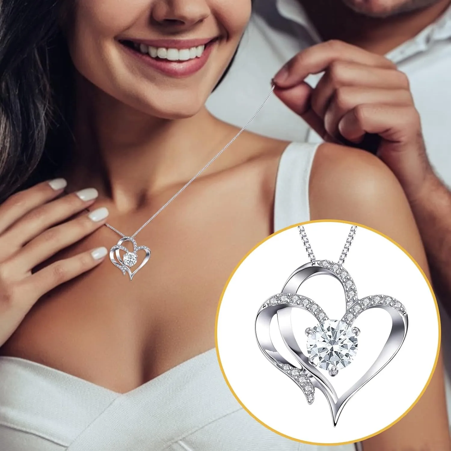 Birthstone Necklace for Women,S925 Sterling Silver Heart Pendant Choker Chain Jewelry Gift for Christmas Anniversary Birthday