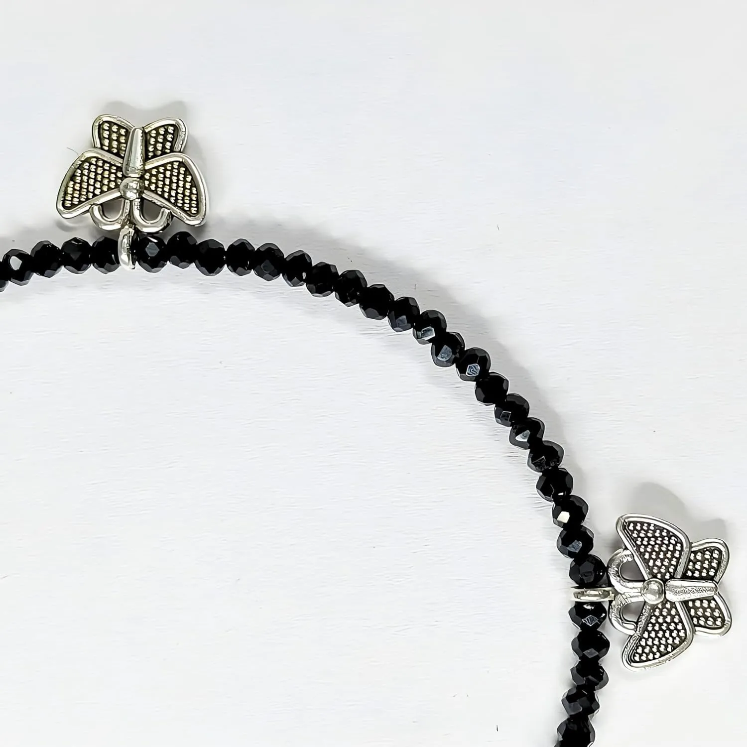 Black Bead Crystal Charm Anklet Bracelet Handmade Simple Summer Beach Waterproof Handmade Ankle Foot Chain Bracelets Handmade for Women Minimalist Jewelry Adjustable (3 Butterfly Charm)