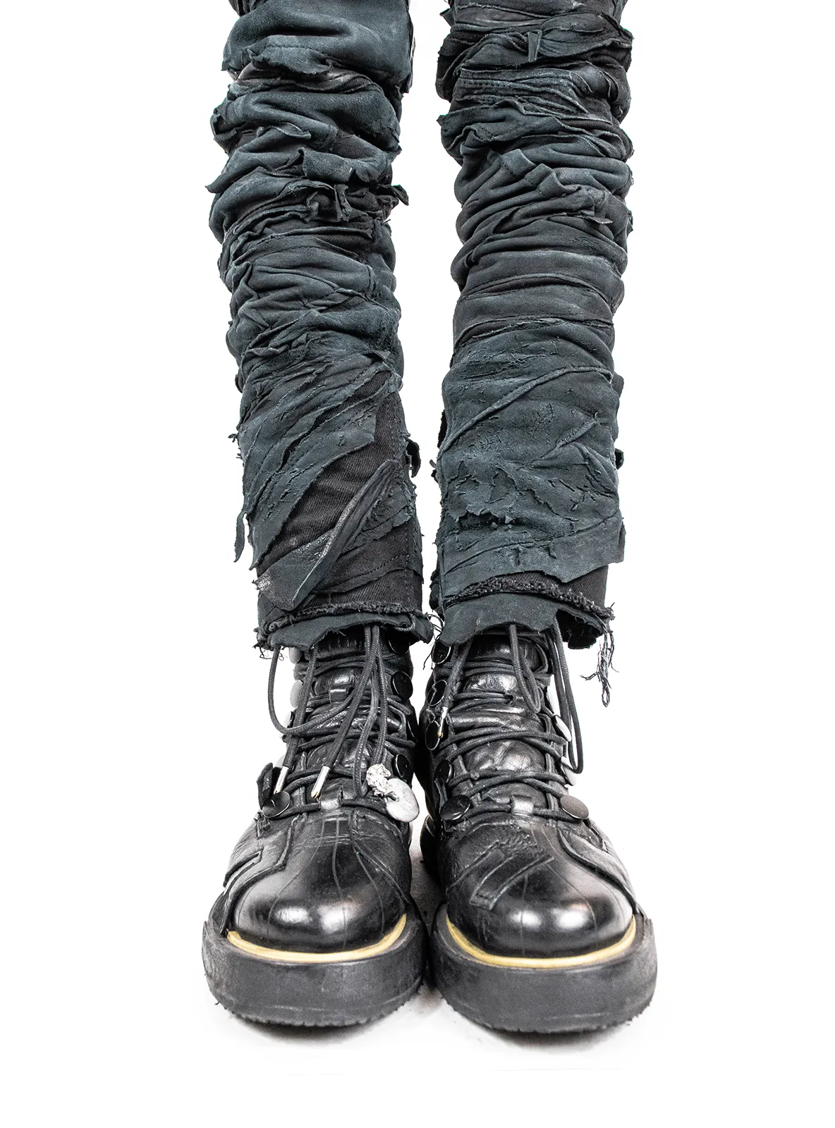 BLACK LAYERED LEATHER DENIM SLIM